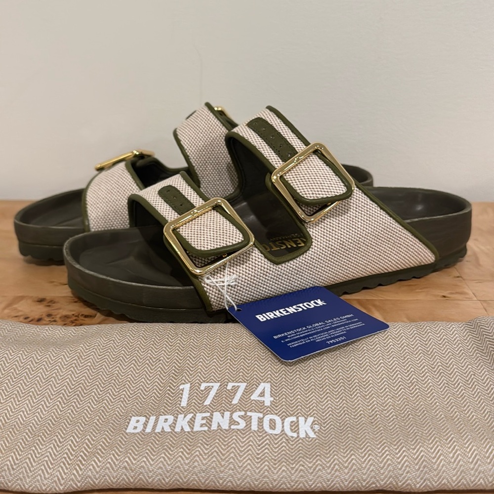 Birkenstock 1774 Arizona French Piping Dark Olive Size 38 NEW